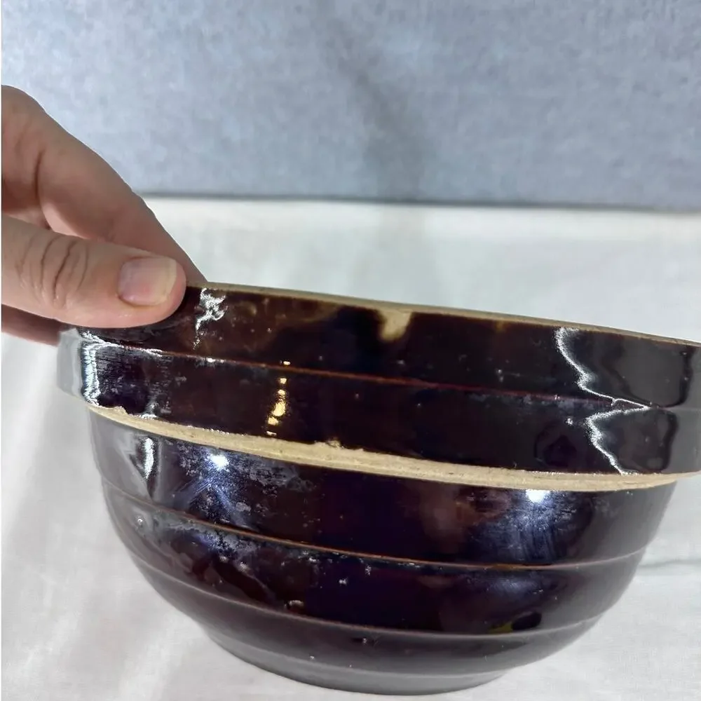 Vintage Brown USA Made 9in Mixing Bowl Pottery Stoneware Cottagecore MCM Decor